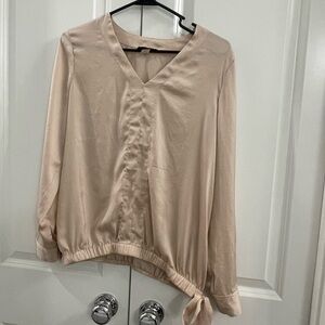 Renuar Cream Asymmetrical V-Neck Blouse